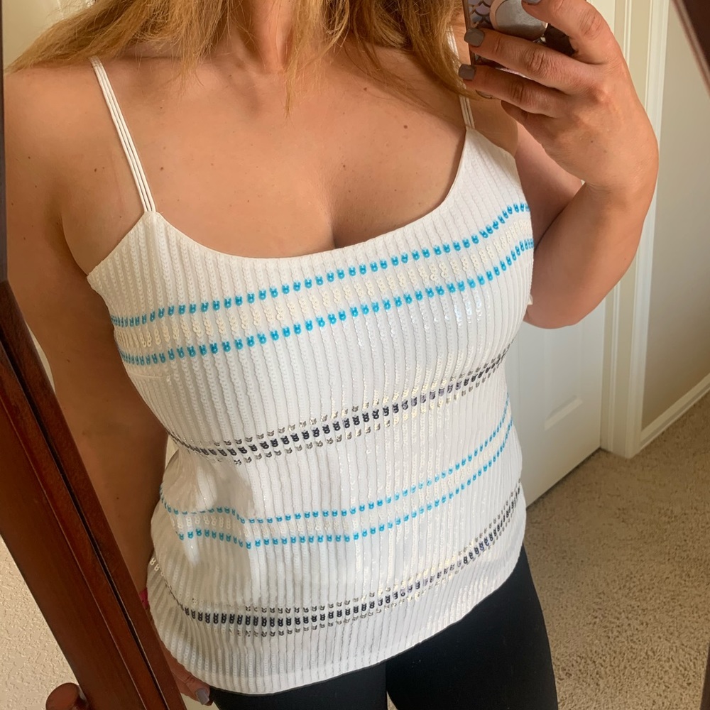 NWT white sequin spaghetti strap tank WHBM size M
